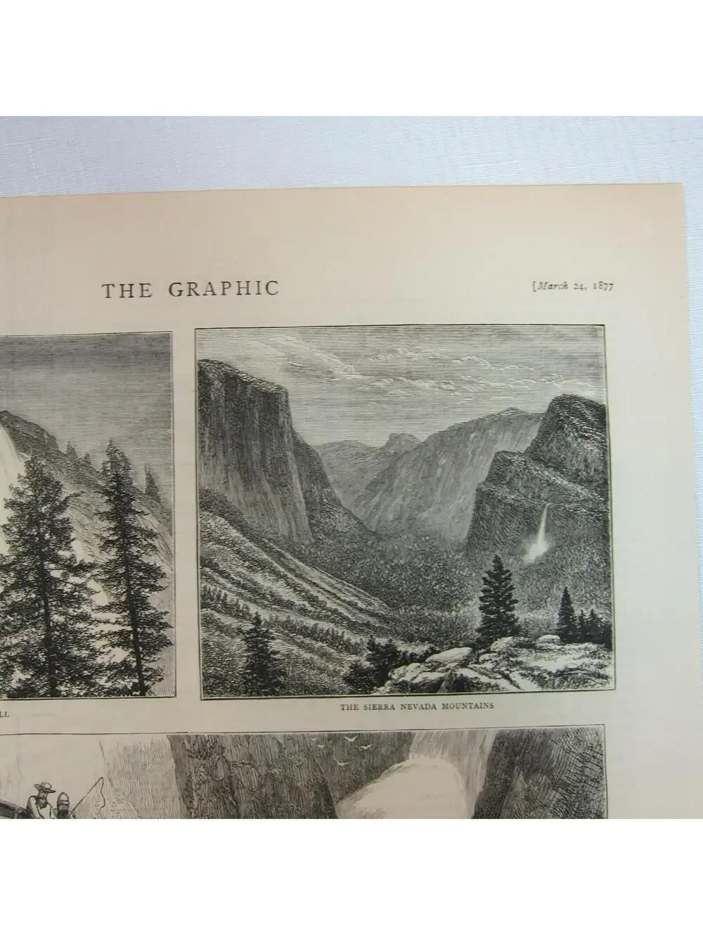 Antique 1877 Print Yosemite Valley California Nevada Fall Sierra, The Graphic